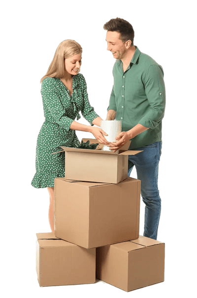 Couple moving boxes