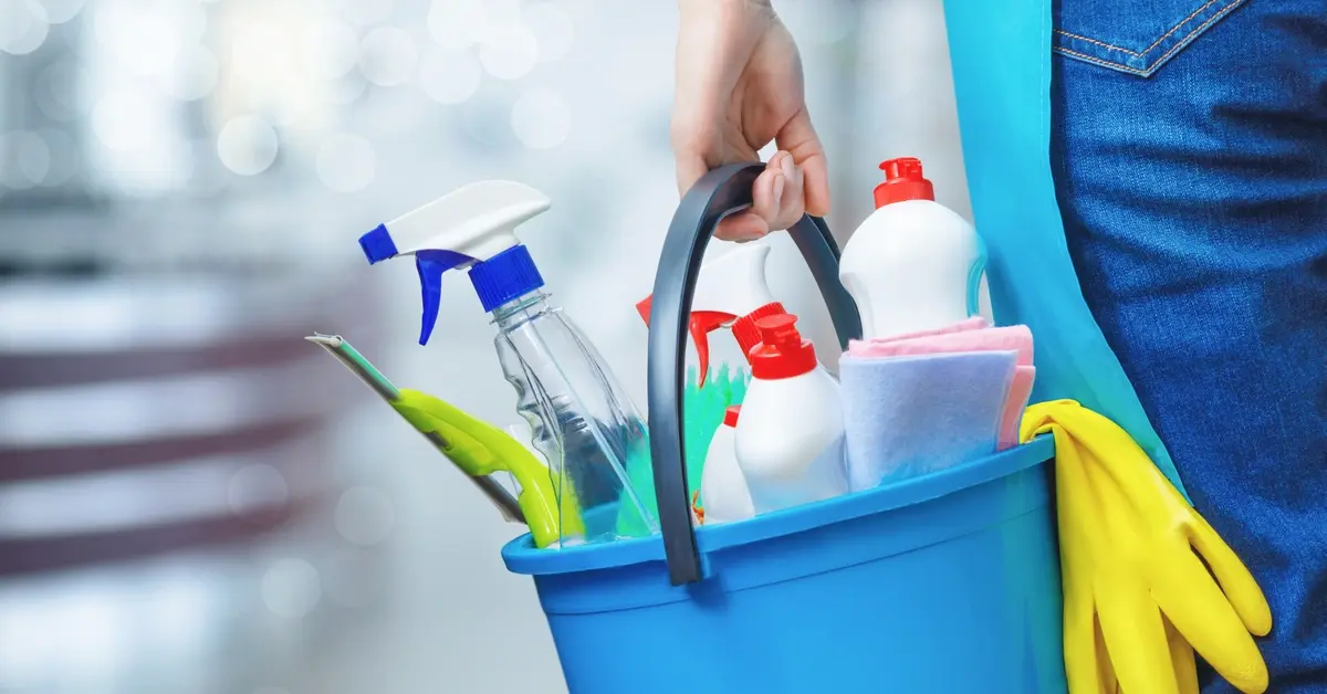 Cleaner holding bucket with supplies